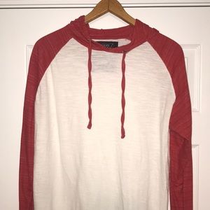 red & white long sleeve hoodie. Large in Men’s!